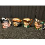 A Collection of 4 Royal doulton Toby jugs includes Robin hood ,old Charley, Drake and Gone away.