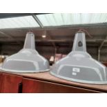 Pair of large metal retro industrial ceiling shades