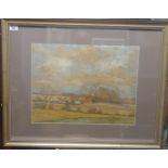 J.A. Conlan Original Pastel, a Rural Scene with Dwellings and Mountains. [Frame 60x77cm]