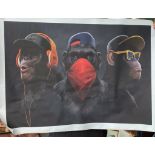 Contemporary canvas wall print depicting three monkey's- hear, see and speak no evil