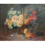 V.Gullis Antique oil on canvas depicting still life of vase with flowers [56x64cm]