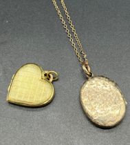 9ct gold necklace, antique gold tone locket and heart shaped locket.
