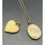 9ct gold necklace, antique gold tone locket and heart shaped locket.