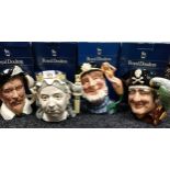 A Collection of 4 Large Royal doulton Toby character jugs includes queen Victoria, long John silver,