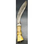 Antique Kukri Knife, Designed with a bone and horn handle. Curved steel blade.