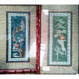 Two Chinese silk tapestries framed.