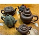 A Lot of five various Chinese Yixing pottery tea pots.