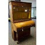 Georgian Cylinder Library Desk with bookcase top section. (Needs attention in areas)