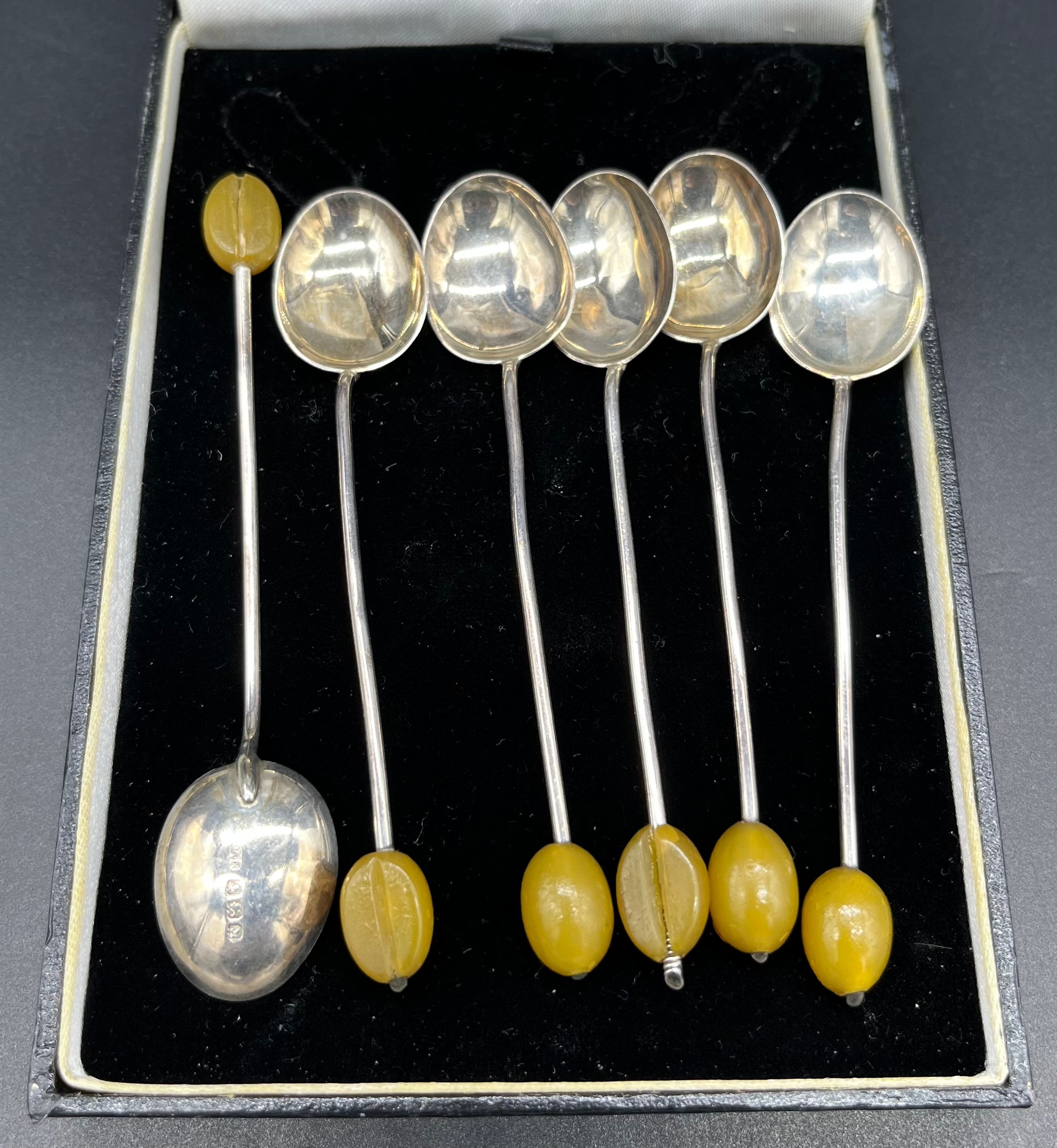 A Set of six Birmingham coffee bean spoons. [One bean Loose]