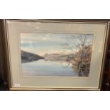 Richard Alred, D.A. Original watercolour titled Reflections, Loch Tay. [Frame 57x75cm]