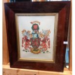Antique painted coat of arms within a rosewood fitted frame [40x34cm]