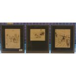 3 Framed golf cartoon prints after H.M. Bateman. [35x30cm]