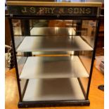 Antique J.S. Fry & Sons table top shop display cabinet, Fitted with white glass shelves and mirror