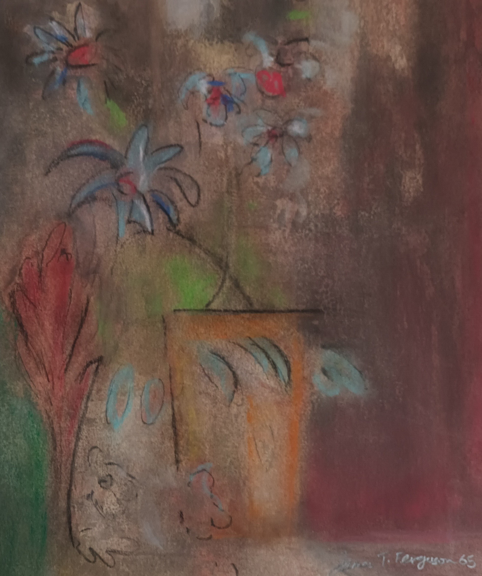 Mixed media depicting still life Signed James T Ferguson [41x38cm]