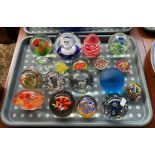 Tray of art glass paperweights