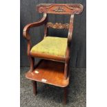 Victorian Childs arm chair and raised platform [High chair] [Chair and table]