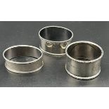 Three Birmingham silver Napkin rings.