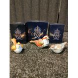 3 Royal crown Derby bird figures paperweights nightingale, redwing and blackcap wardler with boxes .