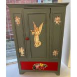 Antique miniature wardrobe- possibly a sales mans example. Painted and fitted with various