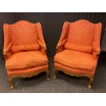 Pair of Antique style French feather filled arm chairs with cushions