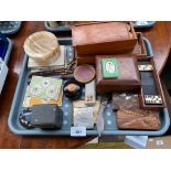 A Tray of collectable odds to include vintage games counters, draught counters, Bone and wood
