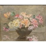 Late 19th Century (1895) oil on canvas/board depicting a still life of flowers. [39x44cm]