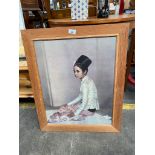 Vintage 1960's Sir Gerald Kelly framed portrait print of Saw Ohn Nyun. Within a teak framing.