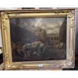 19th Century oleograph in a moulded gilt frame depicting a industrial scene [57x69cm]