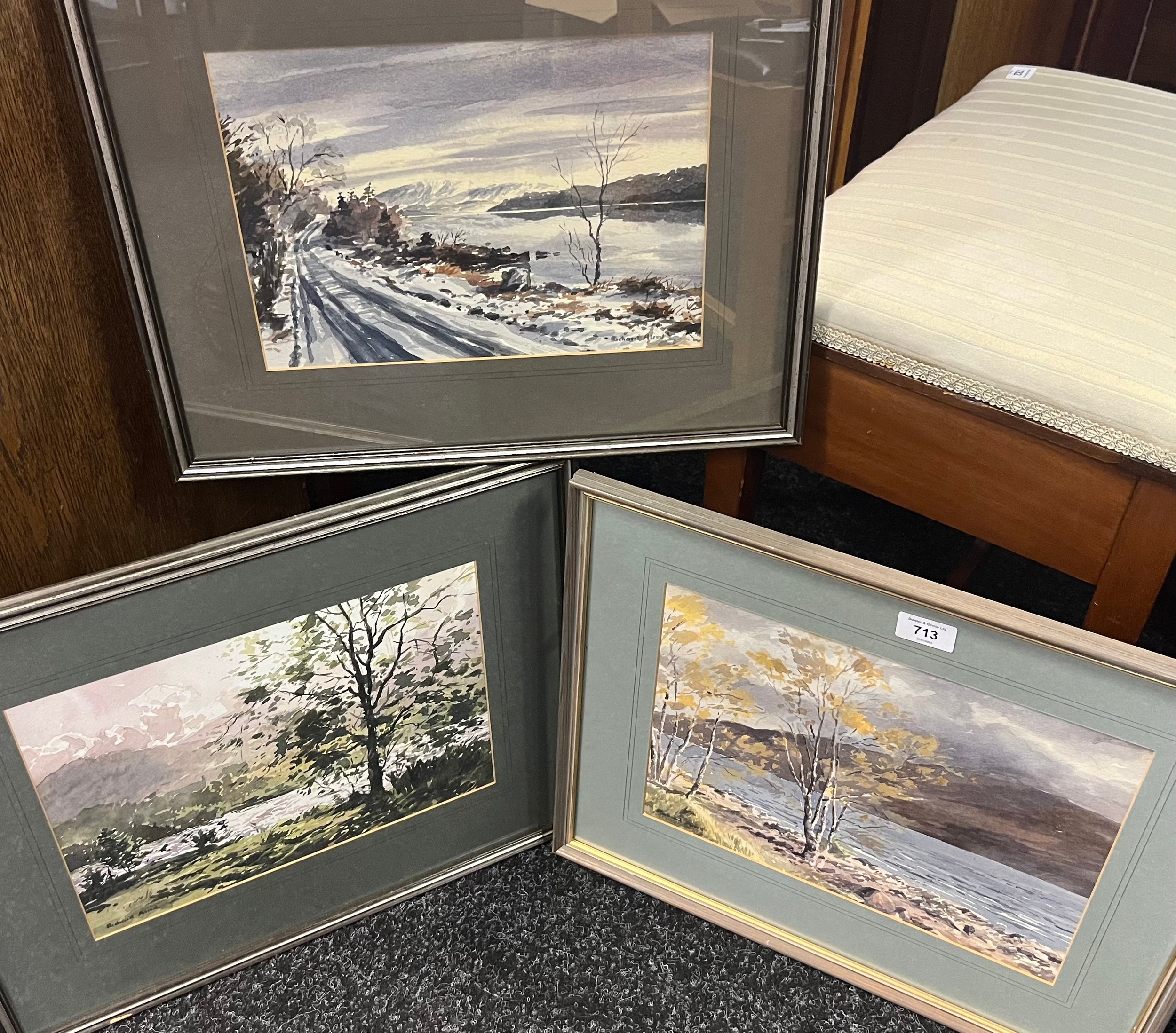 Richard Alred Three original watercolours depicting lochs and trails.