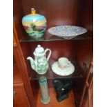 A Lot of porcelain collectables to include Art nouveau Austrian tall vase, Matt black horse and