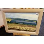 Pat Holland (Fife Artist) Framed oil on board 'Late Summer Fields' 2001, Signed. [66x91cm]
