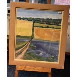 Pat Holland (Fife Artist) Oil on canvas 'Flax Field' Strathkinness 1999 [87x77cm]