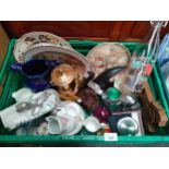 A Crate of collectables to include Japanese satuma bowl, Blue lustre jug, Vintage compact and