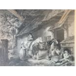 Framed engraving ''NoXII The Public House Door'' published 1801. Signed [56x67cm]