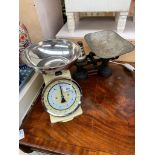 Antique J&J SIDDONS LTD Kitchen scales with weights and Vintage Typhoon kitchen scales.