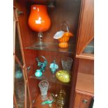 A Selection of art glass collectables to include heavy amber coloured vase, Murano bird sculpture