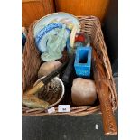 A Basket of collectables includes salt crystal, pilkington Jackson Robert the Bruce figure and other