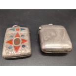 A Birmingham silver and Agate stone set vesta case. Together with another Birmingham silver vesta