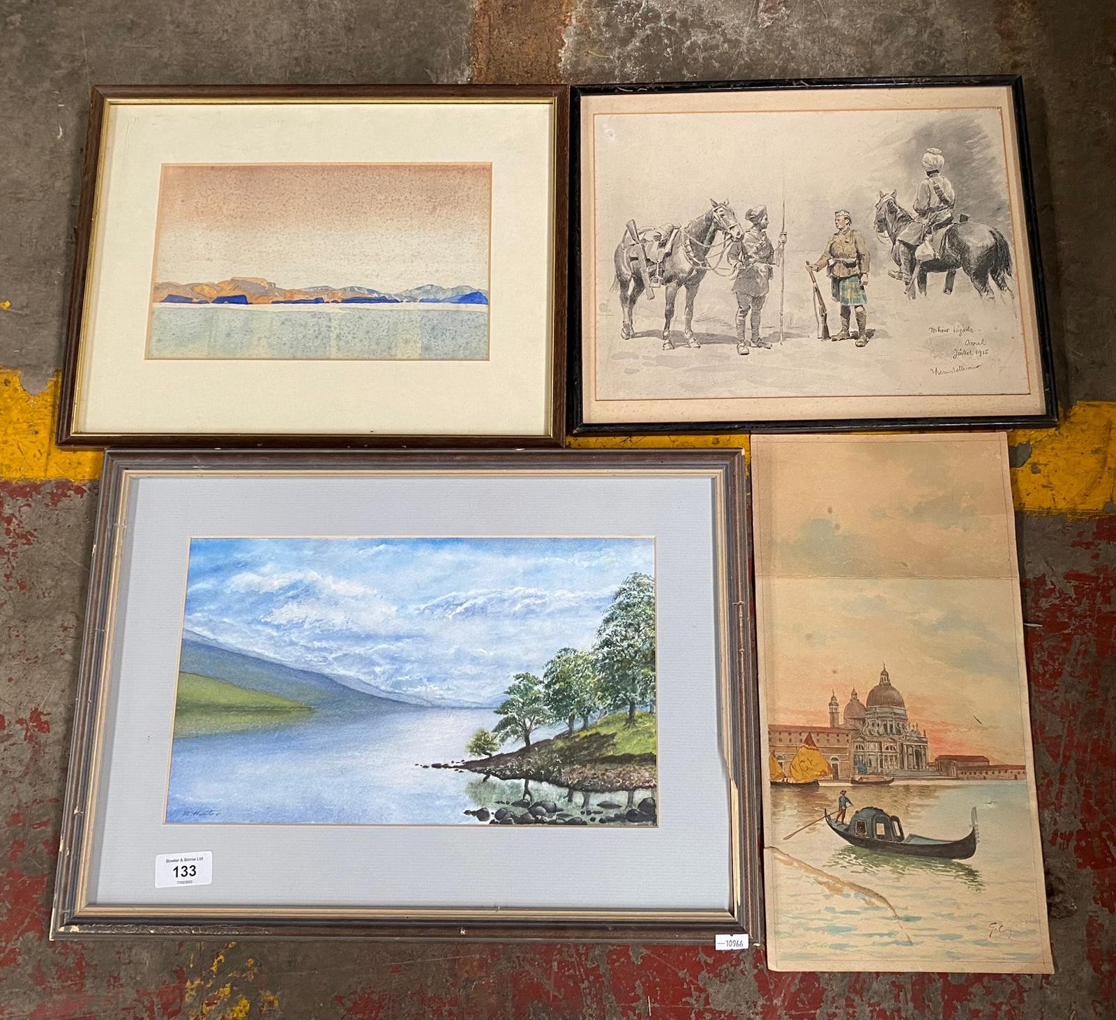 A Lot of four various artworks to include Loch scene watercolour.