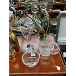 Villeroy & Boch crystal three branch candelabra, Waterford crystal water jug, Nachtmann crystal bowl