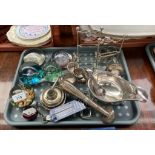 A Tray of collectable odds to include two Art Deco utensil holders, Caithness paperweights and