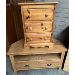 Oak tv cabinet and pine three drawer bedside chest
