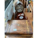 Edwardian French mantel clock, Oak cased mantel clock and marquetry inlaid writing slope- needs