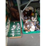 A Crate of collectables to include various paperweights, Busts, Pottery tobacco jar, Chinese boxed