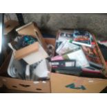 Box of Nintendo Wii consoles and accessories together with a box of DVD's etc