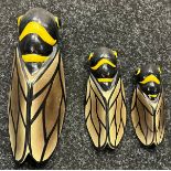 A Lot of three French graduating Cicada wall pocket vases. [29cm in length]