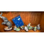 Shelf of Border fine art mouse figures, Leonardo elephant study etc