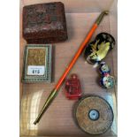 A Lot of Chinese antiques and collectables to include Cinnabar and Cloisonné lidded box, Long