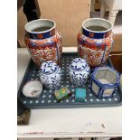 A Tray of Chinese and Japanese items to include Small cubed crackle glaze lidded dish, Cloisonné