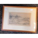 Framed watercolour, unsigned depicting ships at sea. [32x39cmcm]